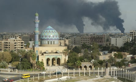 Smoke rising from central Baghdad, following bombing raids by coalition forces.