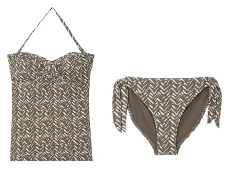 John Lewis Cos Cross Front Tankini Top in khaki and John Lewis Cos Bunny Tie Bikini Bottoms in Khaki