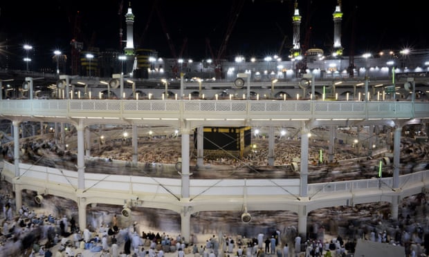 Pilgrims circle counterclockwise Islam’s holiest shrine, the Kaaba, at the Grand Mosque in Mecca