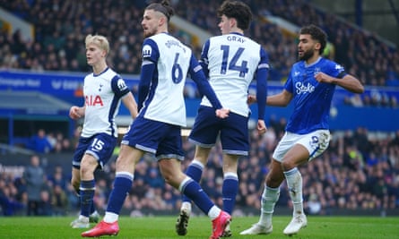 Everton’s Dominic Calvert-Lewin (right) scores his side’s first goal against Tottenham.