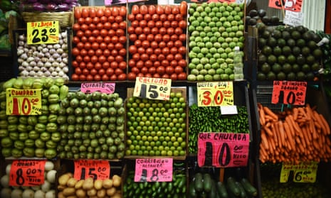 Fruit and vegetables on sale at Mexico City’s main wholesale market, the Central de Abastos.