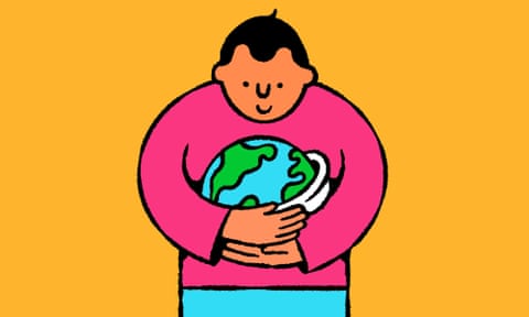 Young man cradling the Earth