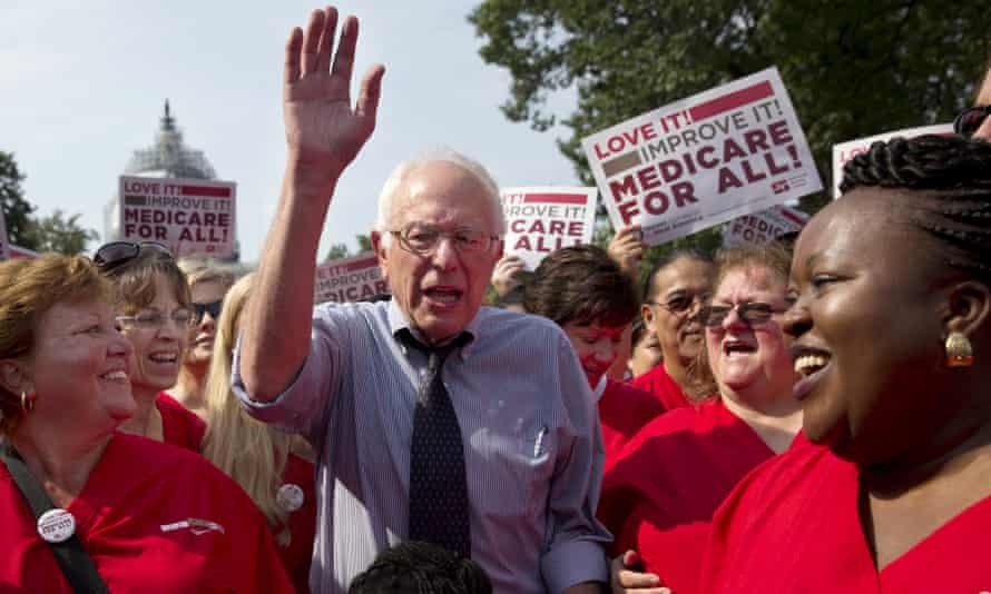Bernie Sanders celebrates the 50th anniversary of Medicare and Medicaid two years ago.