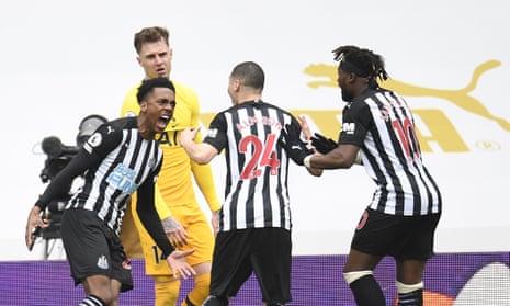 Newcastle’s Joe Willock shows his delight after scoring the equaliser.