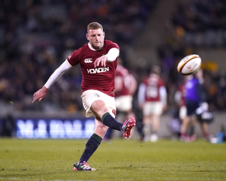 Lions fly-half Finn Russell takes a kick