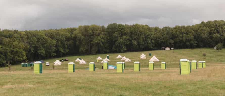 ‘Like an extravagant wedding’ … toilets scattered across the field.