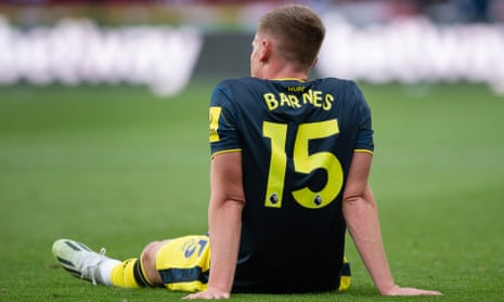 Harvey Barnes goes down injured during the Premier League match between Sheffield United and Newcastle United at Bramall Lane.