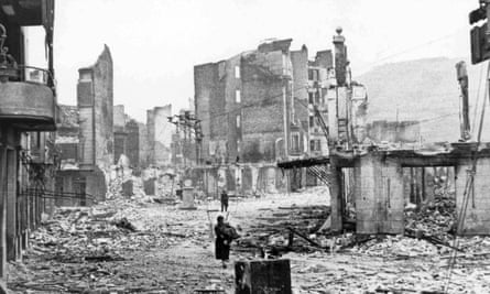 The Spanish town of Guernica after the bombing by German and Italian aircraft, 1937, during the Spanish Civil War.