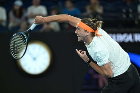 Alexander Zverev unleashes his serve on Learner Tien.