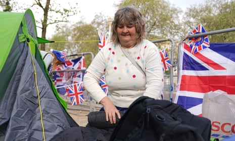 Kim Bilson, from Poole in Dorset, already in position along the Mall.
