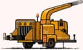 Illustration by David Foldvari of a Department for Work and Pensions wood chipper.