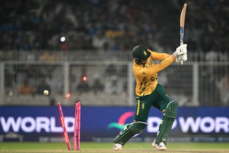 Corbin Bosch is clean bowled.