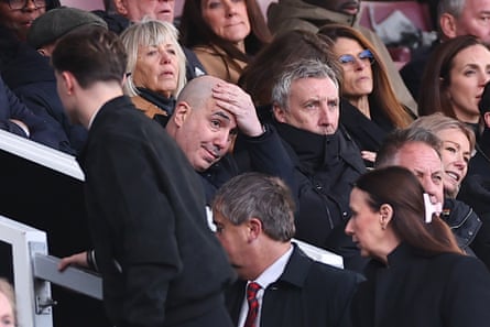 Omar Berrada and Jason Wilcox look on disappointingly during the Premier League match between Manchester United and Bournemouth at Old Trafford