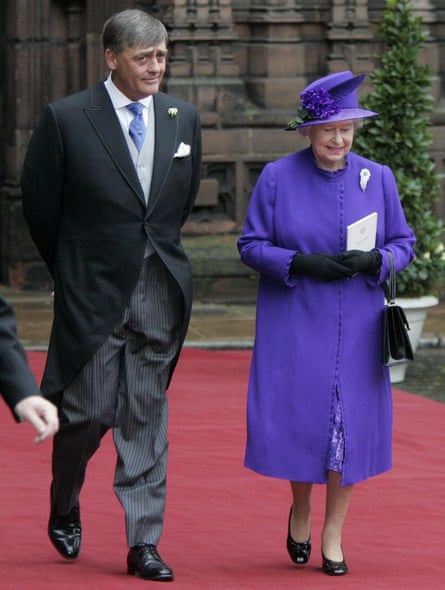 The 6th Duke of Westminster and Queen Elizabeth II leaving Chester Cathedral after the wedding of Lady Tamara Grosvenor and Edwin van Cutsem.