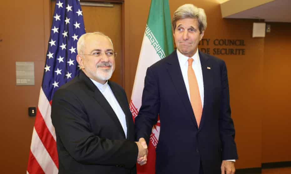 Iran’s foreign minister, Mohammad Javad Zarif, and then US secretary of state, John Kerry, at the UN in April 2016 after the JCPOA on Iran’s nuclear programme was implemented.