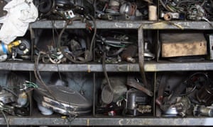 Spare parts at a specialist Morris Minor centre in Bristol.