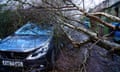 A fallen tree on a car in Stalybridge, Greater Manchester
