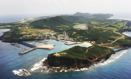 An aerial view of Yonaguni island and harbour