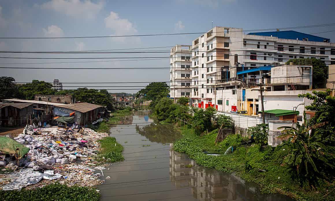 Environmental pollution on river banks near a textile industrial area in Dhaka, Bangladesh