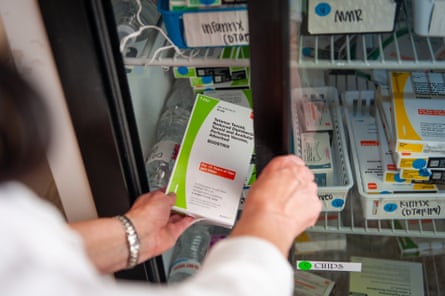 A box of Tdap vaccine inside a storage cooler