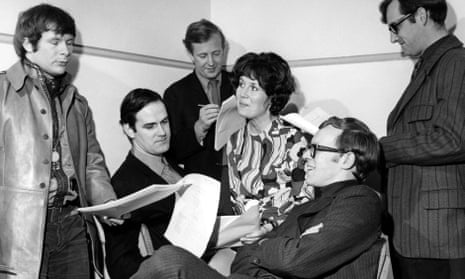 Jo Kendall in rehearsal for Cambridge Circus, 1963, with, from left, Bill Oddie, John Cleese, Tim Brooke-Taylor, Graeme Garden and David Hatch.