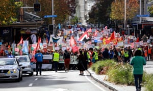 Thousands protest against teacher pay and conditions in New Zealand.