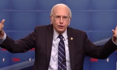 Larry David appears on Saturday Night Live in an uncanny impression of Democratic presidential candidate Bernie Sanders