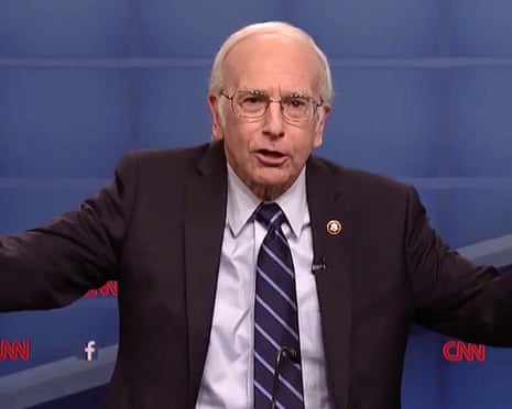 Larry David appears on Saturday Night Live in an uncanny impression of Democratic presidential candidate Bernie Sanders