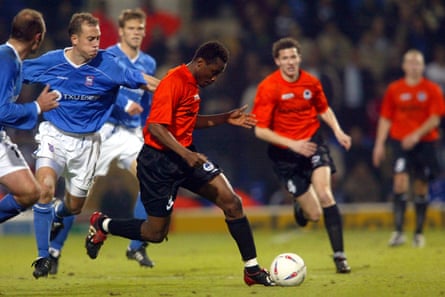 Slovan Liberec's Baffour Gyan dribbles past Ipswich Town's Jamie Clapham.