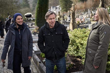 In a Luxembourg cemetery … Roth on location with Nosbusch (left) and Dyrholm.