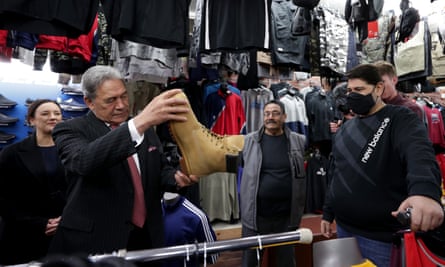 New Zealand First leader Winston Peters on the campaign trail in Otahuhu on Wednesday. Some may be considering the order of the boot given the party’s dire standing in the polls.