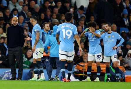 Pep Guardiola and his Manchester City players