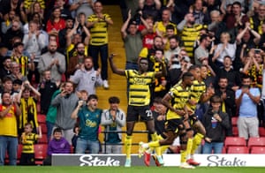 Watford’s Ismaila Sarr celebrates scoring their equaliser.