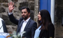 Humza Yousaf and his wife Nadia El-Nakla depart Bute House following his resignation as first minister on 29 April 2024 in Edinburgh.