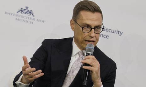 Finnish President Alexander Stubb, who was prime minister between 2014 and 2015, speaks during the three-day Munich Security Conference.
