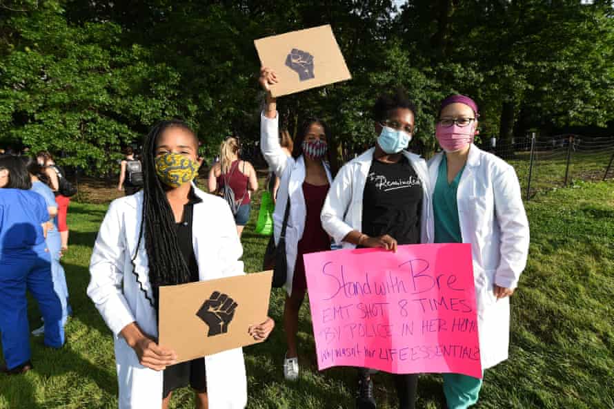 Doctors supporting Back Lives Matter in Central Park protest on 6 June.