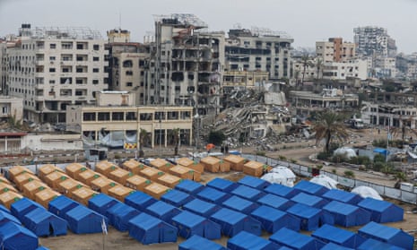 Displaced Palestinian families take refuge in tents installed near their damaged homes in Gaza city, Gaza city, Gaza Strip, Palestinian Territory - 10 Feb 2025