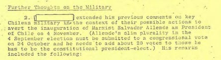 The private note from CIA director Richard Helms to Henry Kissinger on 14 September 1970.