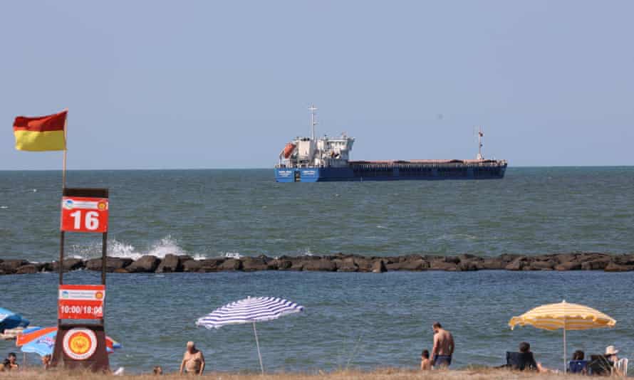 Russian-flagged cargo ship Zhibek Zholy seen off the coast of Black Sea port of Karasu, Turkey, on Saturday