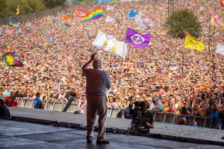 ‘He’s relatable because he’s passionate’ … the audience at Glastonbury watching David Attenborough.
