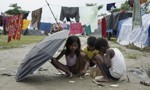 Children playing in a makeshift camp in Barpeta
