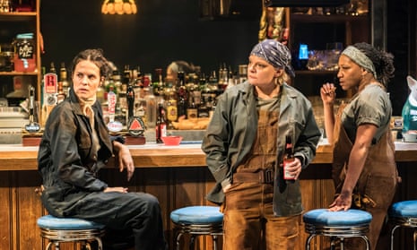 Leanne Best (Jessie), Martha Plimpton (Tracey) and Clare Perkins (Cynthia) in Sweat at Donmar Warehouse, London.