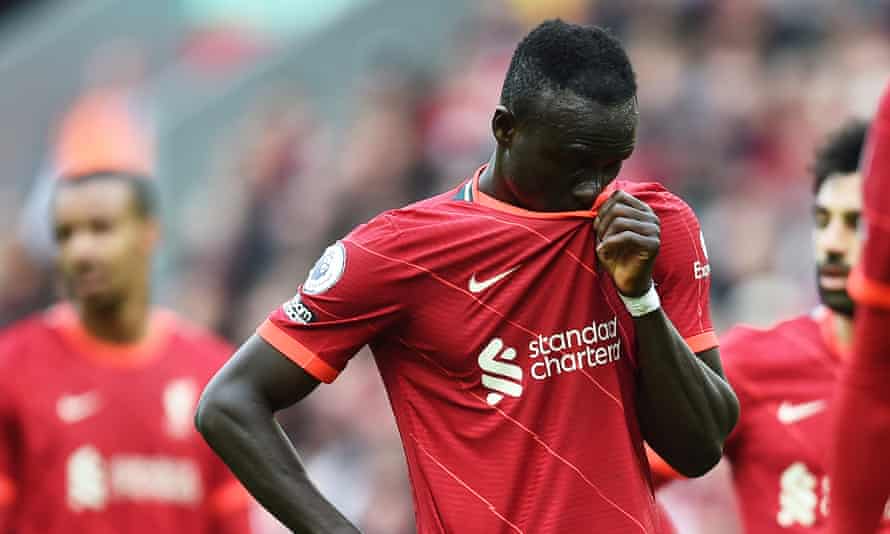 Liverpool’s Sadio Mané looks dejected at the end of the match.