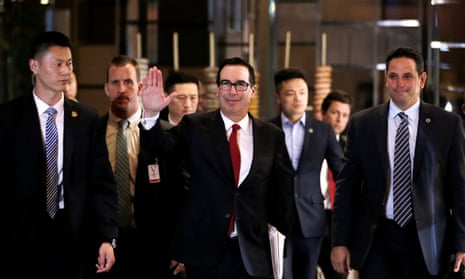 Steven Mnuchin, Trump’s treasury secretary, with his trade delegation in China.