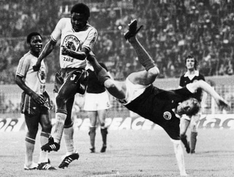 An upside down Denis Law during Scotland’s 2-0 win against Zaire in 1974