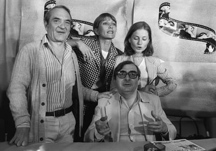 Audran, second left, at a press conference for the film Violette Nozière in 1978 in Cannes, with the director Claude Chabrol, seated, and the actors Jean Carmet and Isabelle Huppert.