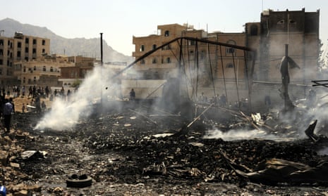 The scene of an airstrike in Sana’a