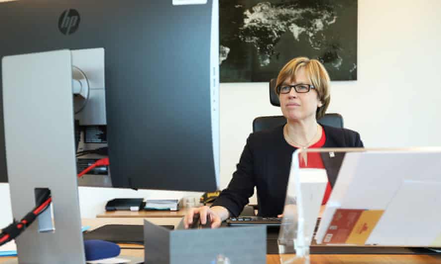Catherine De Bolle head of Europol using a computer