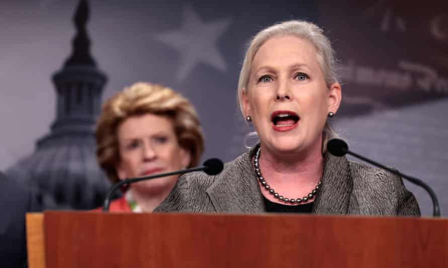 Senator Kirsten Gillibrand (D-NY) speaks at a press conference on the Senate's upcoming procedural vote to codify Roe v Wade at the US Capitol, on 5 May.