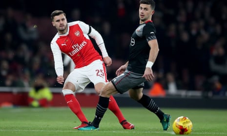Arsenal’s Carl Jenkinson (left) endured an uncomfortable evening in the EFL Cup against Southampton and is low on confidence according to his manager.